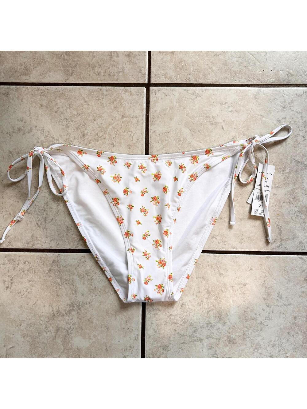 Celebrity Pink White Floral Daisy Rose Tie String Bikini Bottom Women's XL